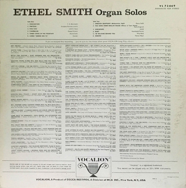 Ethel Smith : Organ Solos (LP)