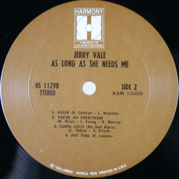 Jerry Vale : As Long As She Needs Me (LP, Album, ♡, )