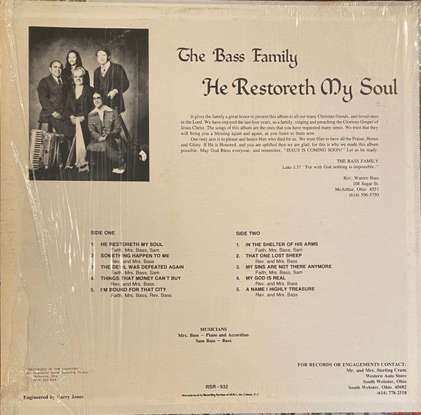 The Bass Family : He Restoreth My Soul (LP, Album)