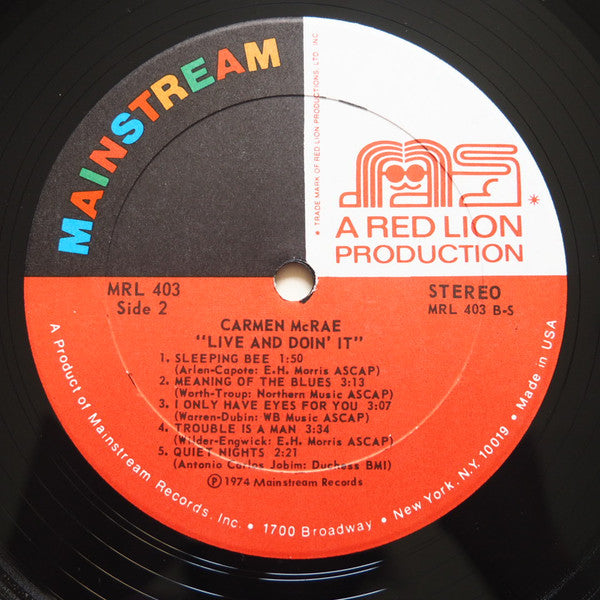 Carmen McRae : Live And Doin' It (LP, Album)