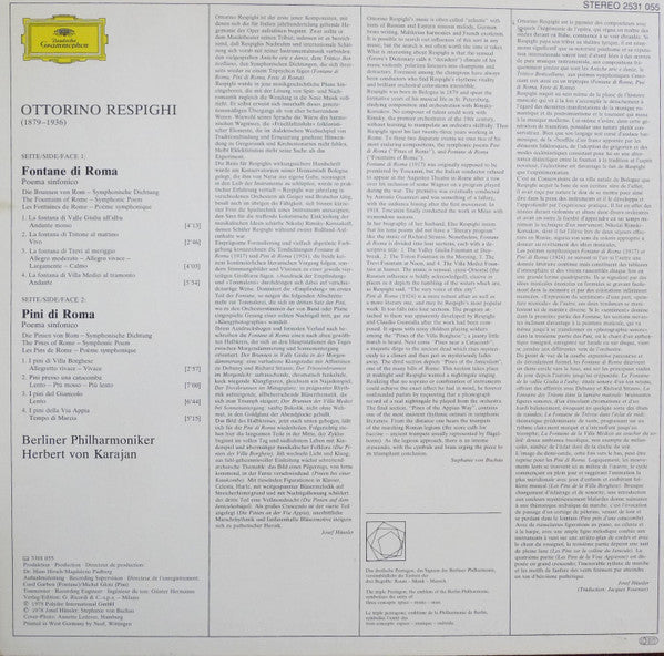 Ottorino Respighi : Berliner Philharmoniker • Herbert von Karajan : Fontane Di Roma • Pini Di Roma (LP)