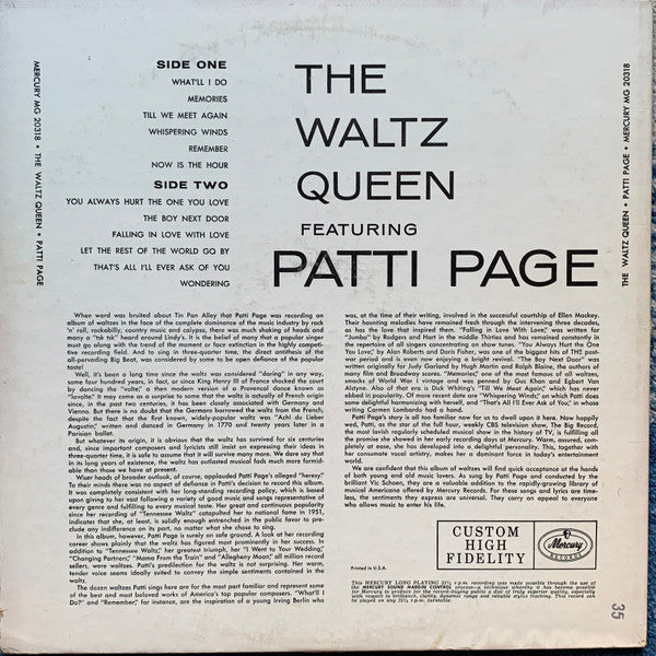 Patti Page : The Waltz Queen (LP, Album, Mono, HV )