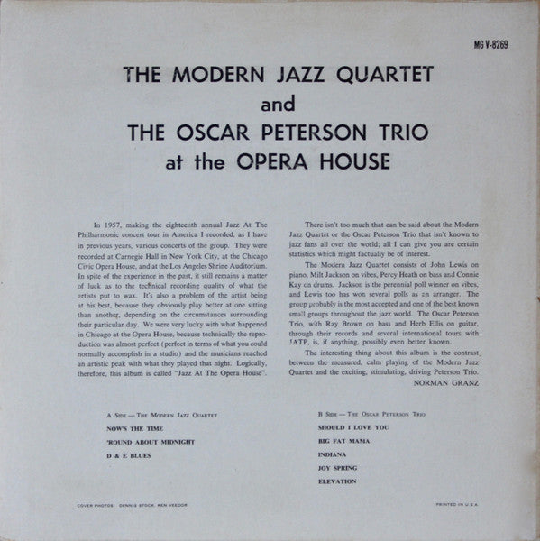 The Modern Jazz Quartet And The Oscar Peterson Trio : At The Opera House (LP, Album, Mono)