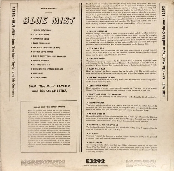 Sam (The Man) Taylor And His Orchestra* : Blue Mist (LP, Album, Mono)