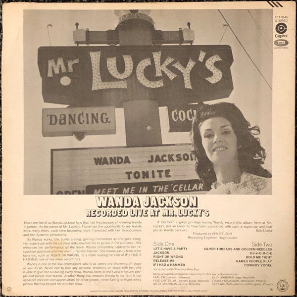 Wanda Jackson : In Person Live At "Mr Lucky's" In Phoenix Arizona (LP, Album, Club, Cap)