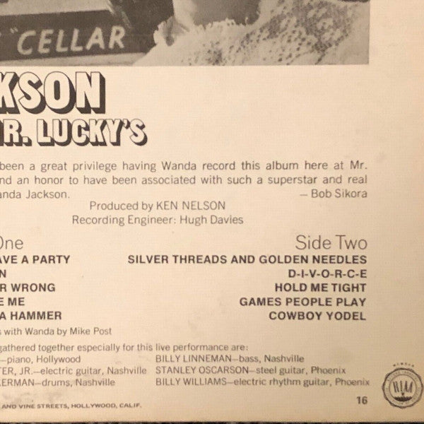 Wanda Jackson : In Person Live At "Mr Lucky's" In Phoenix Arizona (LP, Album, Club, Cap)
