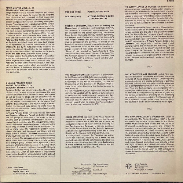Harvard-Radcliffe Orchestra, James Yannatos, Robert J. Lurtsema, Tom L. Freudenheim : Peter And The Wolf / Young Person’s Guide To The Orchestra (LP, Album)