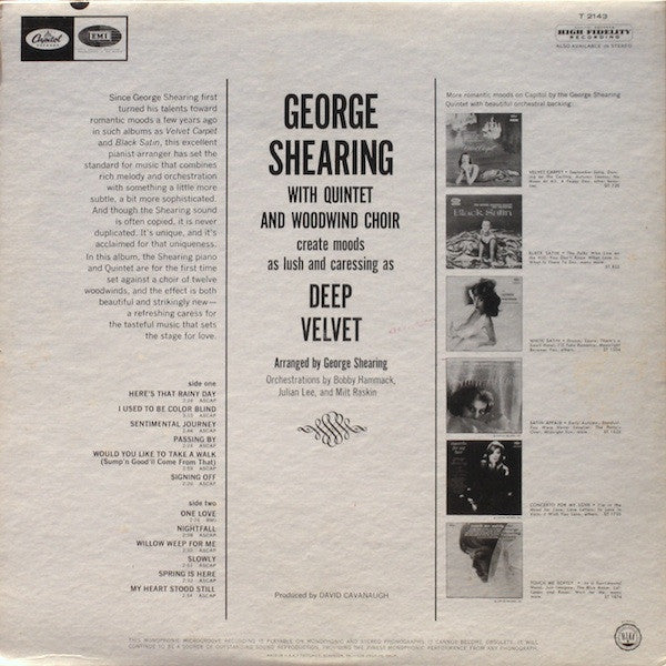 The George Shearing Quintet : Deep Velvet (LP, Album, Mono)
