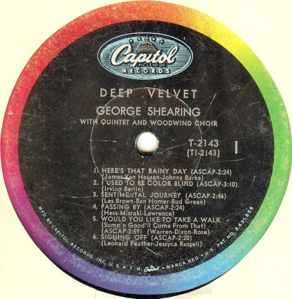 The George Shearing Quintet : Deep Velvet (LP, Album, Mono)