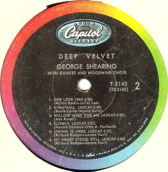The George Shearing Quintet : Deep Velvet (LP, Album, Mono)