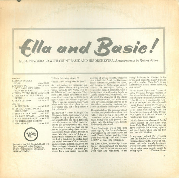 Ella* And Basie* : Ella And Basie! (LP, Album, Club, Scr)