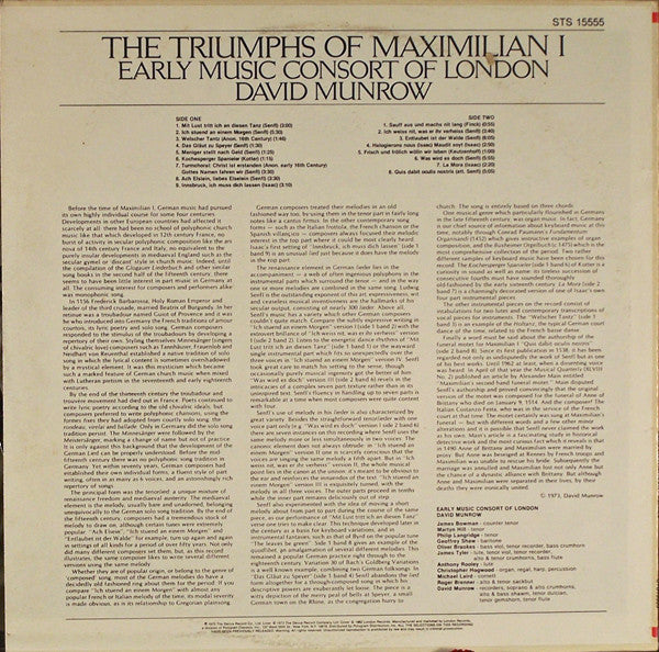 David Munrow & The Early Music Consort Of London : The Triumphs Of Maximillian I (LP)