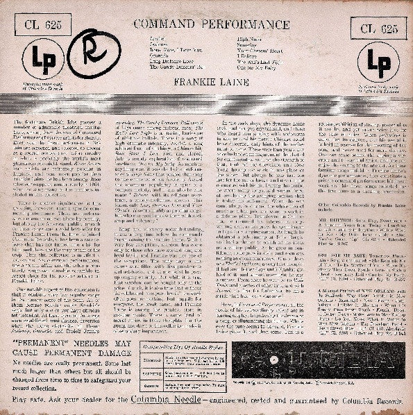 Frankie Laine : Command Performance (LP, Album, Mono)