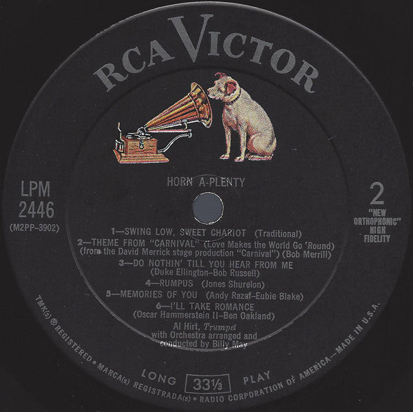 Al Hirt With Orchestra Arranged And Conducted By Billy May : Horn A-Plenty (LP, Album, Mono, Ind)