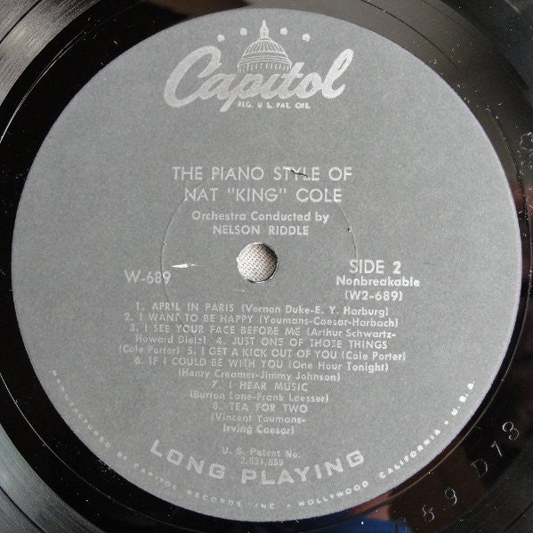Nat 'King' Cole* : The Piano Style Of Nat 'King' Cole (LP, Album, Mono, RP, Scr)