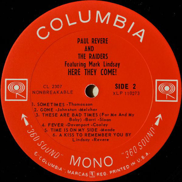 Paul Revere & The Raiders Featuring Mark Lindsay : Here They Come! (LP, Album, Mono)