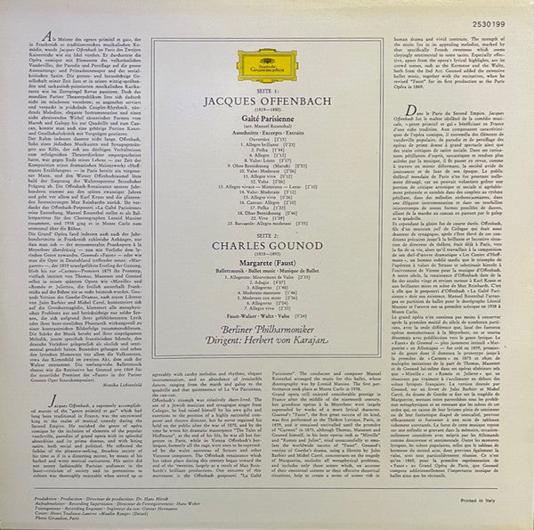 Offenbach* / Gounod* - Berlin Philharmonic Orchestra* • Herbert von Karajan : Gaîté Parisienne (Excerpts) / Ballet Music And Waltz From Faust (LP, Album)