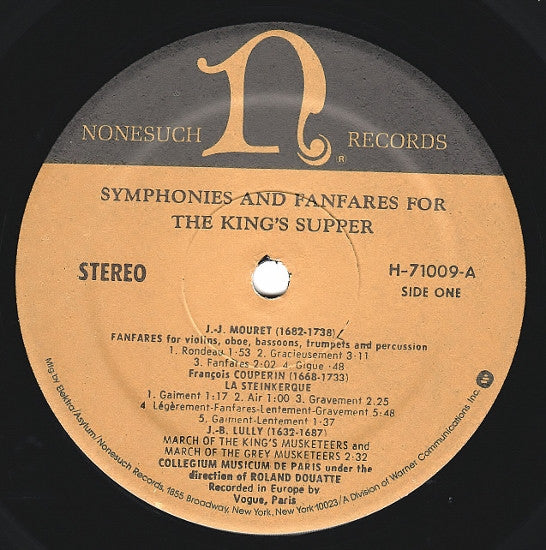 Collegium Musicum De Paris, Roland Douatte : Symphonies And Fanfares For The King's Supper (LP, Album, RP)