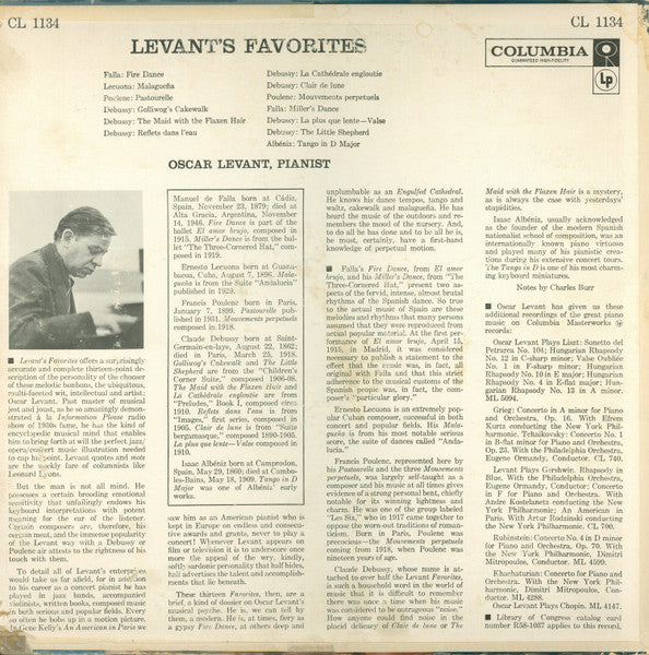 Oscar Levant : Levant's Favorites (LP, Album, Mono, RE)
