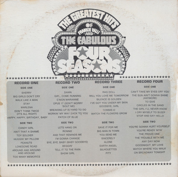 Frankie Valli And The Four Seasons* : The Greatest Hits Of Frankie Valli And The Fabulous Four Seasons (4xLP, Comp, Club, Gat)