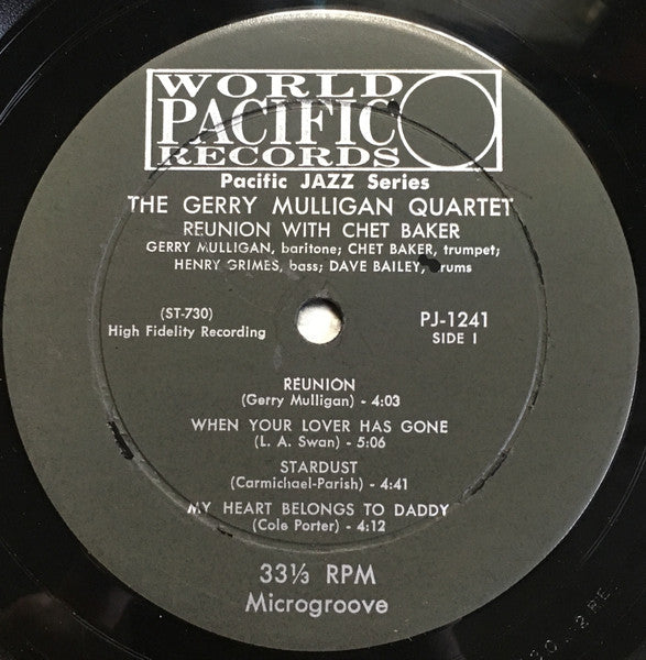Gerry Mulligan Quartet : Reunion With Chet Baker (LP, Album, Mono)