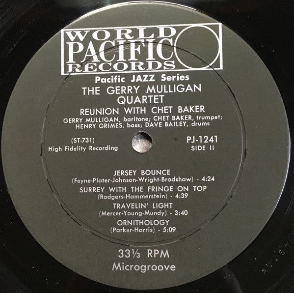 Gerry Mulligan Quartet : Reunion With Chet Baker (LP, Album, Mono)