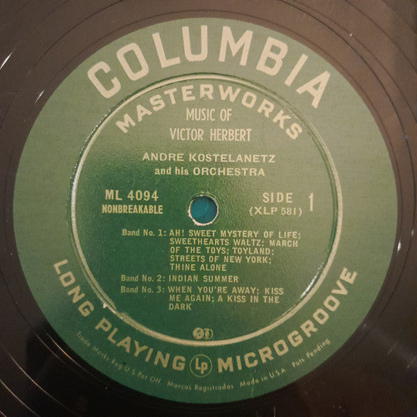 Victor Herbert, Andre Kostelanetz And His Orchestra* : Music Of Victor Herbert (LP, Album, Mono)