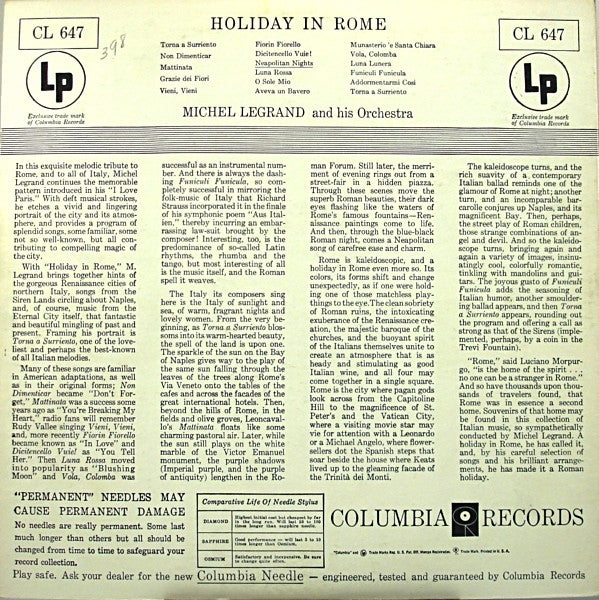 Michel Legrand And His Orchestra* : Holiday In Rome (LP, Album)