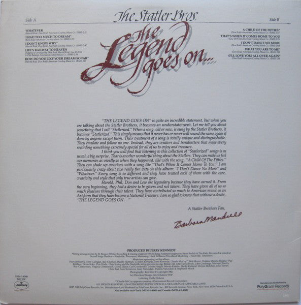 The Statler Bros.* : The Legend Goes On... (LP, Album)