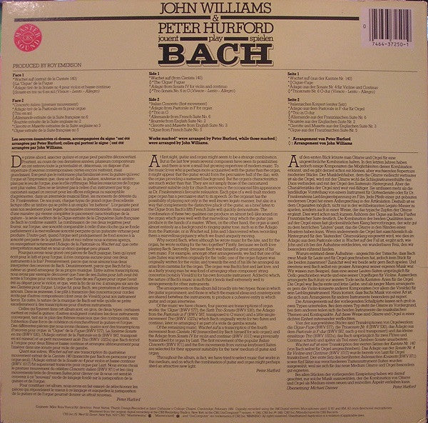 John Williams (7) & Peter Hurford Play Bach* : John Williams & Peter Hurford Play Bach (LP, Album)