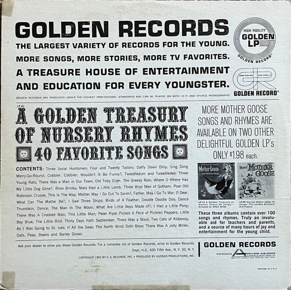 Jim Timmens, The Sandpipers (2) and The Golden Orchestra : A Golden Treasury Of Nursery Rhymes - 40 Favorite Songs (LP, Album, Mono)