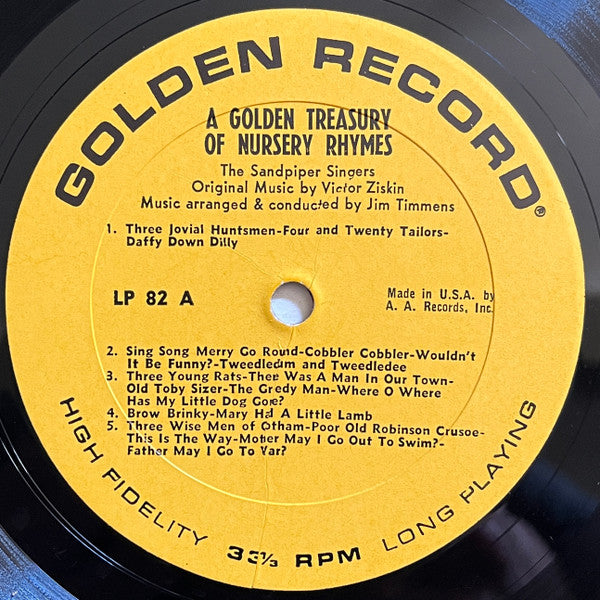 Jim Timmens, The Sandpipers (2) and The Golden Orchestra : A Golden Treasury Of Nursery Rhymes - 40 Favorite Songs (LP, Album, Mono)