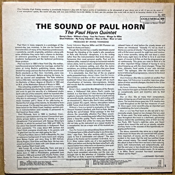The Paul Horn Quintet Featuring Emil Richards : The Sound Of Paul Horn (LP, Album, Mono)