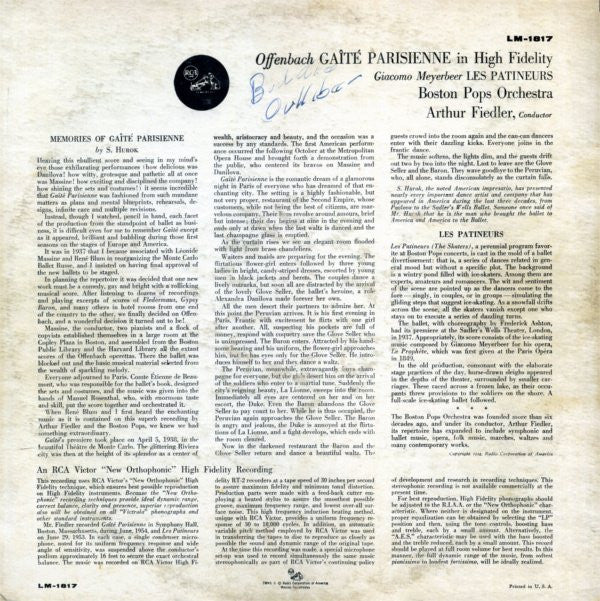 Jacques Offenbach / Giacomo Meyerbeer - Boston Pops Orchestra, Arthur Fiedler : Gaîté Parisienne / Les Patineurs (LP, Album, Mono, RP, Hol)