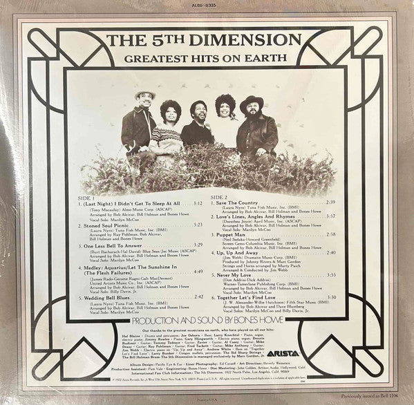 The 5th Dimension* : Greatest Hits On Earth (LP, Comp, Club, RE, CRC)