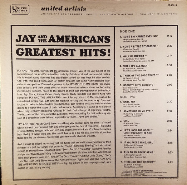 Jay And The Americans* : Jay And The Americans Greatest Hits (LP, Comp, Club, Jac)