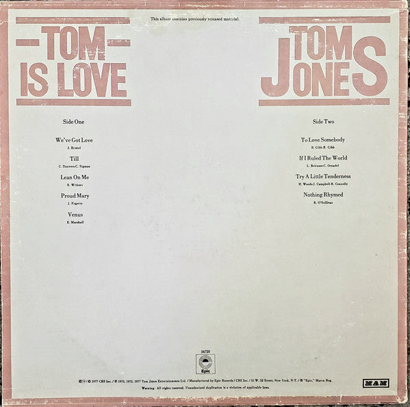 Tom Jones : Tom Is Love (LP, Comp)