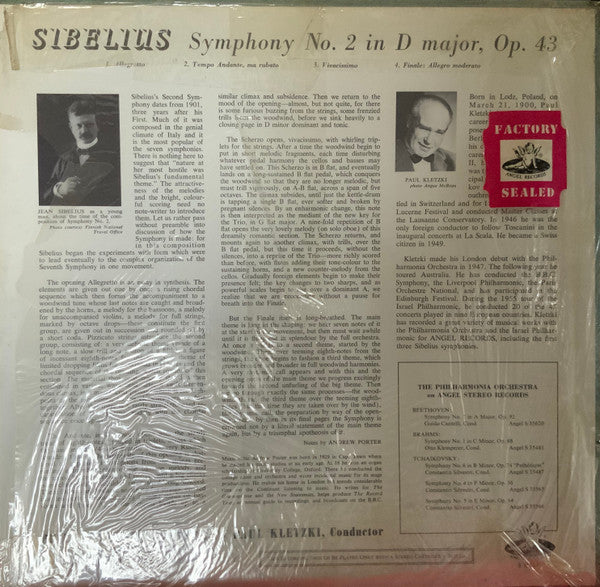 Sibelius*, Paul Kletzki, Philharmonia Orchestra : Symphony No. 2 In D Major, Op. 43 (LP)