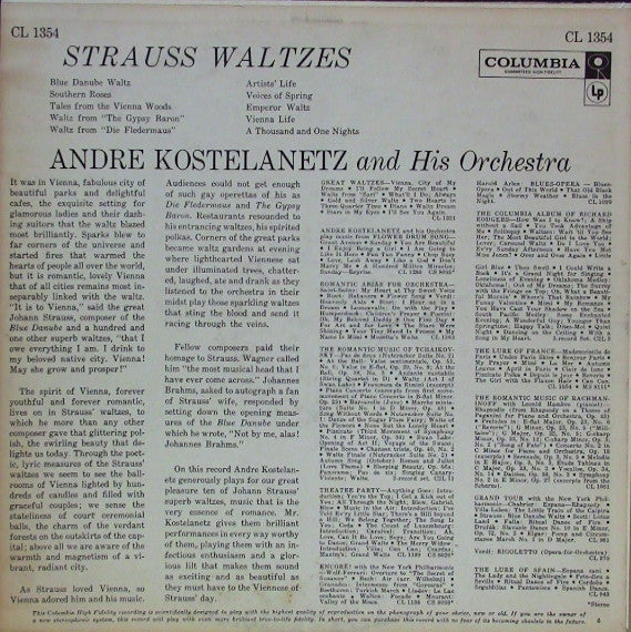 Andre Kostelanetz And His Orchestra* : Strauss Waltzes (LP, Album, Mono)