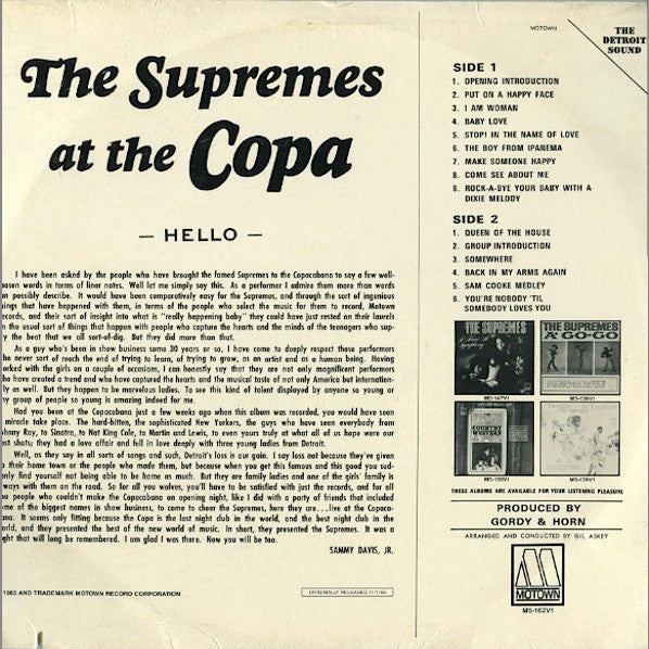 The Supremes : At The Copa (LP, Album, RE)