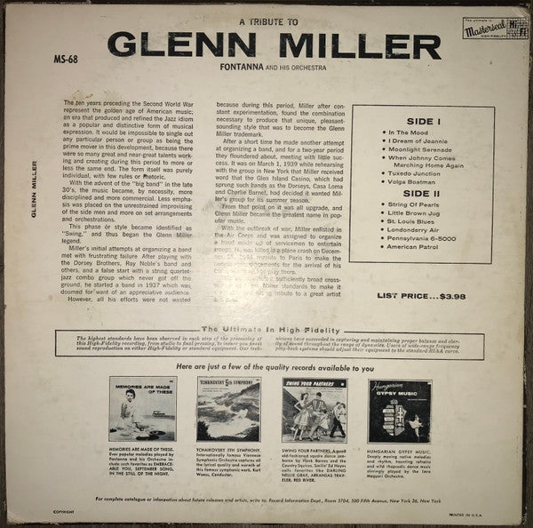 Fontanna And His Orchestra : A Tribute To Glenn Miller (LP)