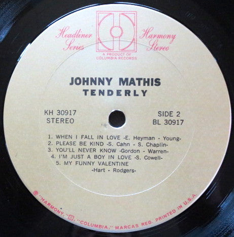 Johnny Mathis : Tenderly (LP, Album, RE)