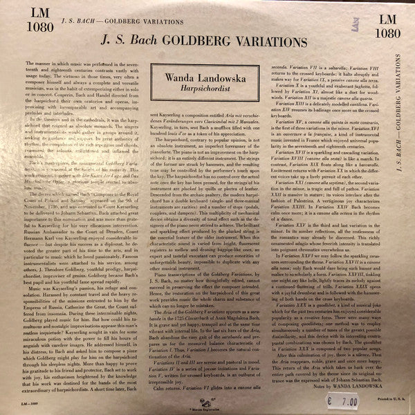 J.S. Bach* - Wanda Landowska : Goldberg Variations (LP, Mono)