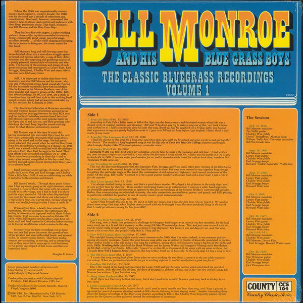 Bill Monroe & His Blue Grass Boys : The Classic Bluegrass Recordings Volume 1 (LP, Comp)
