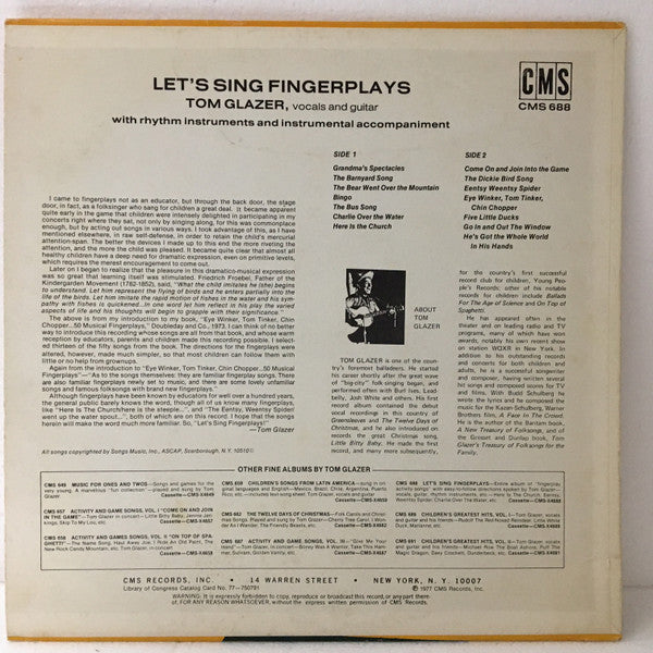 Tom Glazer : Let's Sing Fingerplays (LP, Album)