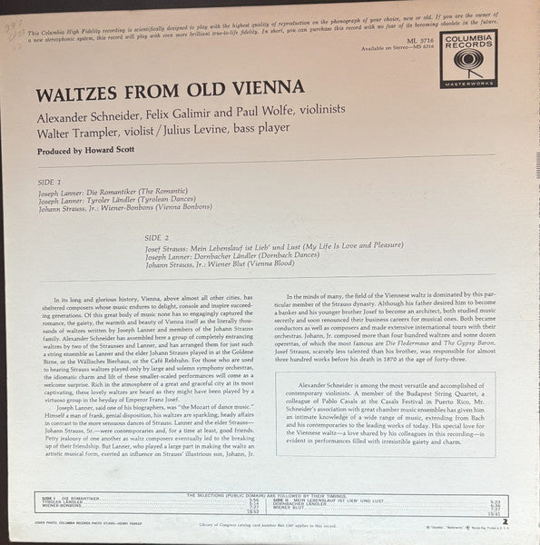 Josef Strauss*, Joseph Lanner*, Johann Strauss* : Waltzes From Old Vienna (LP, Album, Mono, Pit)