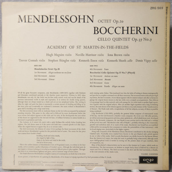 Mendelssohn*, Boccherini*, Academy Of St. Martin-in-the-Fields* : Octet Op. 20 · Quintet In C Major Op. 37 No.7 (LP, RP)