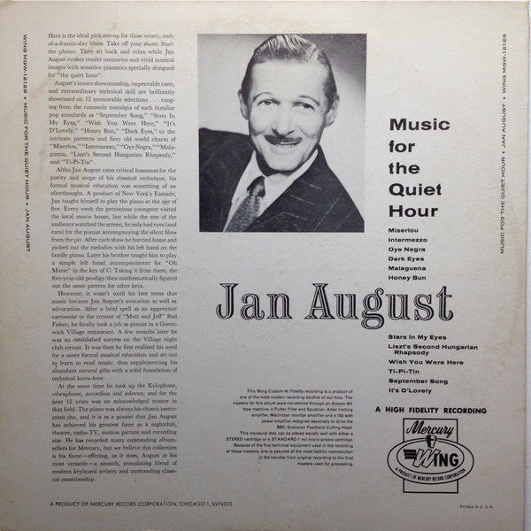 Jan August : Music For The Quiet Hour (LP, Album, Mono, RE)