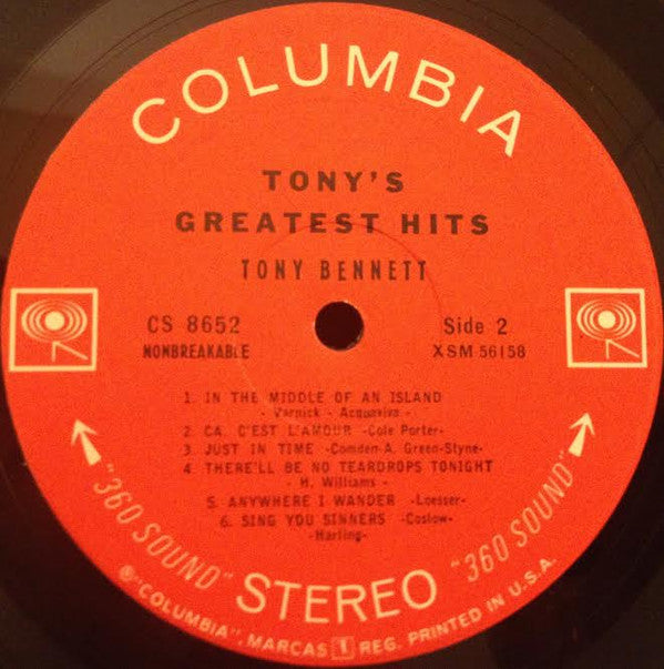 Tony Bennett : Tony's Greatest Hits (LP, Comp, RP, Whi)
