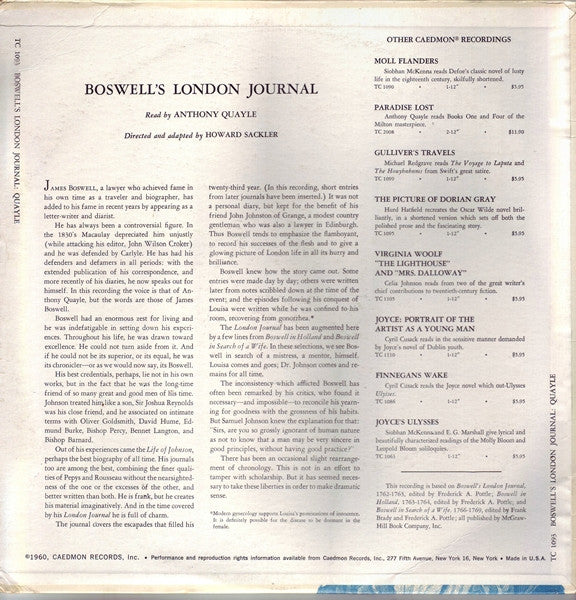 Anthony Quayle : Boswell's London Journal (LP)